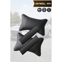 Skywell Et5 Uyumlu Deri Kemer Koruyucu Siyah Set Lüks Deri Yastık
