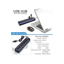 7 Port Usb Hub Çoklayıcı Çoğaltıcı Onoff Düğmeli Işıklı Adaptörlü