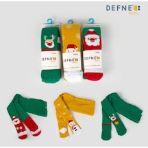 Defne Baby 3 Çift Havlu Pamuklu Kışlık Kız Çocuk Ve Bebek Külotlu Çorap Sarı-yeşil