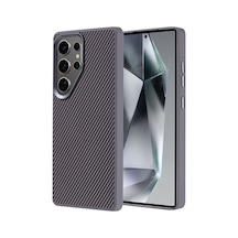 Zore Galaxy S25 Ultra Kılıf Magsafe Şarj Özellikli Karbon Fiber Görünümlü Nvth Troy Kapak - Gri