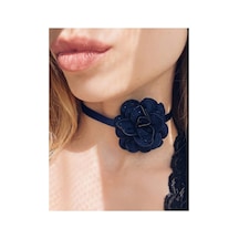 Lunarie Lacivert Saten Gül Figürlü Şerit Choker Kolye