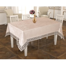 Finezza İnci Lüx Dantelli Kadife Kumaş Krem Masa Örtüsü 160X220 C