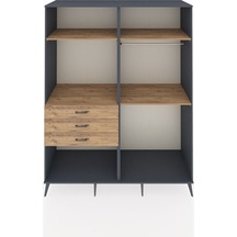 Kronos Gardrop 4 Raflı 3 Çekmeceli 2 Askılı 176x59x221 Antrasit-çam Çam