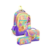 Coral High Kız Çocuk İlkokul Üçlü Okul Çantası Seti - Mor Sarı Dondurma Baskılı - Setygn33254a Çok Renkli