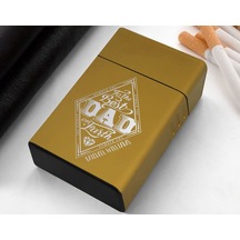 Bk Gift Kişiye Özel İsimli Babalar Günü Tasarımlı Sarı Metal Sigara Kutusu 98231972