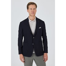 İmza Koyu Lacivert Mono Yaka Gofreli Esnek 6 Drop Slim Fit Casual Ceket 1002250126 Koyu Lacivert