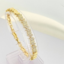 Kadın Bileklik Ritim Bileklik Zirkon Taşlı Paslanmaz Xuping Vip Seri 14 Ayar Gold 19cm Altın
