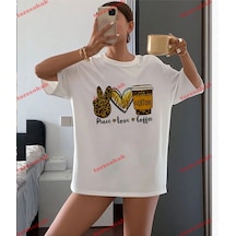 Startmore Leopar Desenli Peace Love Coffe Beyaz