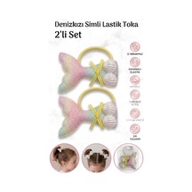 2'li Set Simli Deniz Kızı Kuyruğu İstiridye Figürlü Çocuk Lastik Toka Farklı Renk Seçenekli E