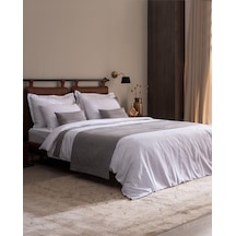 Orient Çift Kişilik Pamuklu Keten Bordürlü Nevresim & Runner & Kırlent Takımı - Beyaz/gri 8684427124413 Çok Renkli