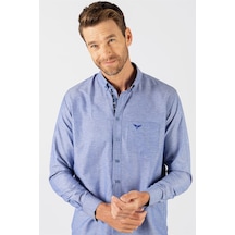 Tudors Klasik Fit Rahat Kesim Poplin Oxford Erkek Gömlek-23432 Mavi