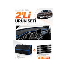E-biz Mercedes Glc 2015-2020 Uyumlu Torpido Örtüsü + Deri Bagaj Çantası Seti - Siyah-mavi - Mb015