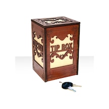 Ahşap Tip Box Bahşiş Kutusu Anahtarlı Kilitli Kahverengi