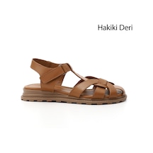 Gönderi(R) Gönderi R Taba Antik Cırt Bantlı Burnu Kapalı Hakiki Deri Sandalet Taba