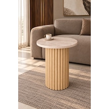 Soyasis Nola Bohem Yan Sehpa 40 Cm Üst Traverten Desenli Ayak Safir Meşe