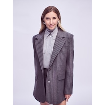 Koton Şahika Ercümen X Koton - Düğmeli Uzun Kollu Crop Gömlek Gri 4wak60071ew 4WAK60071EW023 Gri