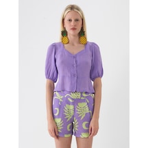 Xint Lila %100 Keten Regular Fit Bluz 751075