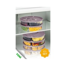 Vienev 3 Bölmeli Yuvarlak Saklama Kabı 1.2 L Pembe 6'lı Çok Renkli
