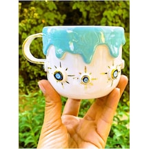 Premium Kalite 24 Ayar Altın Kaplama El Yapımı Kupa 300 Ml Nazarlı Kupa Evil Eye Mug 30err Beyaz - Çok Renkli