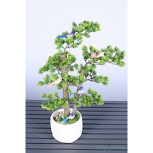 Yapay Çiçek Sitesi Dekoratif Saksıda Yapay Kuşlu Bonsai Ağaç 55 Cm Yeşil