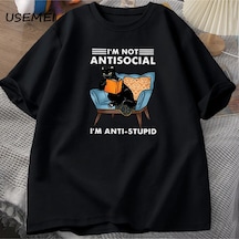 Flood Of Style Komik Kedi Okuma Kitap T-shirt Grafik Tees Pamuk Erkek Giyim O Boyun Meme Kısa Kollu Tees Har Siyah