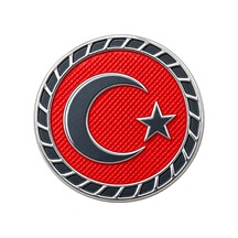 Rozet Türk Bayrağı Yuvarlak Gümüş Detay Sarı