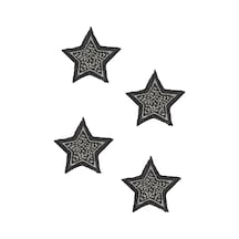 Ütü Ile Yapışan Arma - Patch - Gümüş Siyah Renk Yıldız Modeli 4 Adet 4,5cm X 4,5cm - 298820962