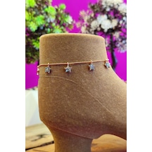 Rose Halhal Taşlı Yıldızlı Gümüş Bayan Halhalı Modeli Roz Halhal Gümüş