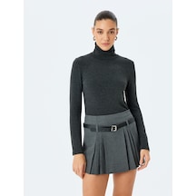 Koton Koton X Melis Ağazat - Slim Fit Uzun Kollu Balıkçı Yaka Tişört Gri 5wak50294ek Gri