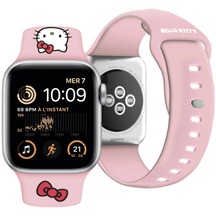 iOS Uyumlu Watch 41mm Kordon Hello Kitty Lisanslı Logolu Fiyonk & Kitty Head Yumuşak Strap Kayış Pembe