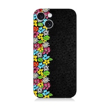 Apple Uyumlu iPhone 15 Plus Silikon Kılıf Parlak Çiçekler Ve Siyah Motif