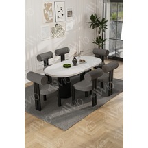 Avvio Verona Bohem Ayak 6'lı Metal Pofi Demonte Sandalye 80x160 Masa Sandalye Takımı Beyaz Masa Sandalye Siyahkumaş Antrasit Gri
