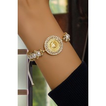 Ena İncili Çeyrekli Bileklik Sarı Altın