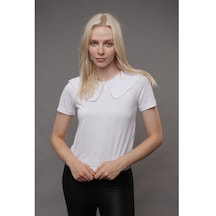 Gabria Kadın Bebe Yaka Mini T-Shirt Beyaz