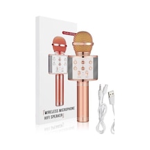 Şarj Edilebilir Telefon Ve Usb Bağlantılı Karaoke Mikrofon Rose Gold Beyaz