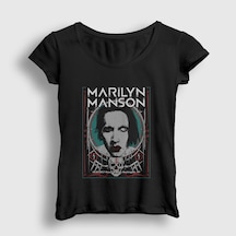 Presmono Kadın Ny Marilyn Manson T-shirt Siyah