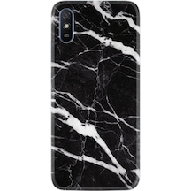 Xiaomi Redmi 9A Kılıf Silikon Siyah Şerit Mermer 1318 Siyah
