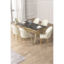 Canisa Pem Serisi 90x160 Lak Panel Antrasit İroni Gold Ayak Masa Takımı 6 Krem Sandalye Siyah