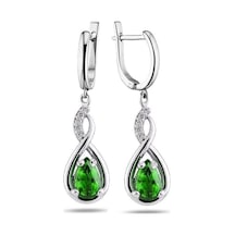 Brezza Lusso Jewelry 925 Ayar Su Damlası Zümrüt Zirkon Taşlı Gümüş Küpe