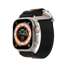 Apple Watch 7 45mm Uyumlu Krd-154 Naylon Kumaş Hasır Örgülü Kordon - Gri-siyah