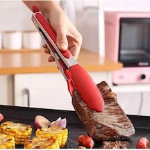 3b Trend Metal Kızartma Maşası Silikon Uçlu Maşa Kırmızı Renk
