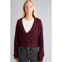 Defacto Regular Fit V Yaka Basic Düz Düğme Kapamalı Triko Hırka U2052az26wnbr452 Bordo-br452