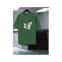 Uyguntarz Unisex Papatya Kelebek Tasarım Basklı Tshirt Şort Takımı Yeşil