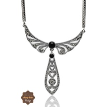 Oniks Taşlı Melek Kanat Model Markazit Taşlı Gümüş Kadın Gerdanlık 201024266 Gümüş
