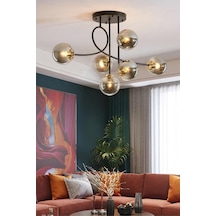 Jade 6 Lı Özel Tasarım Salon - Mutfak - Yatak Odası Modern Füme Glop Camlı Siyah Avize Diğer
