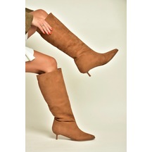 Fox Shoes Z726103402 Taba Süet Kısa İnce Topuklu Kadın Çizme