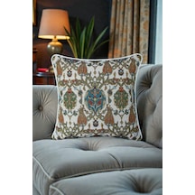 Kırlent Kılıfı Goblen Dokuma Kumaş - 45x45cm Çift Taraflı Biyeli Dekoratif Kırlent Kılıfı - Vs-1067 Çok Renkli