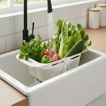 Sürgülü Pratik Ayarlanabilir Lavabo Süzgeci, Ayarlı Süzgeç, Meyve Sebze Salata Yıkama Süzgeci Beyaz Diğer