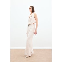 Sateen Örgü Kemerli Pantolon - Bej-136169 Bej