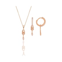 Gümüş Rose Zirkon Taşlı Ok Kolye Ve Küpe İkili Set